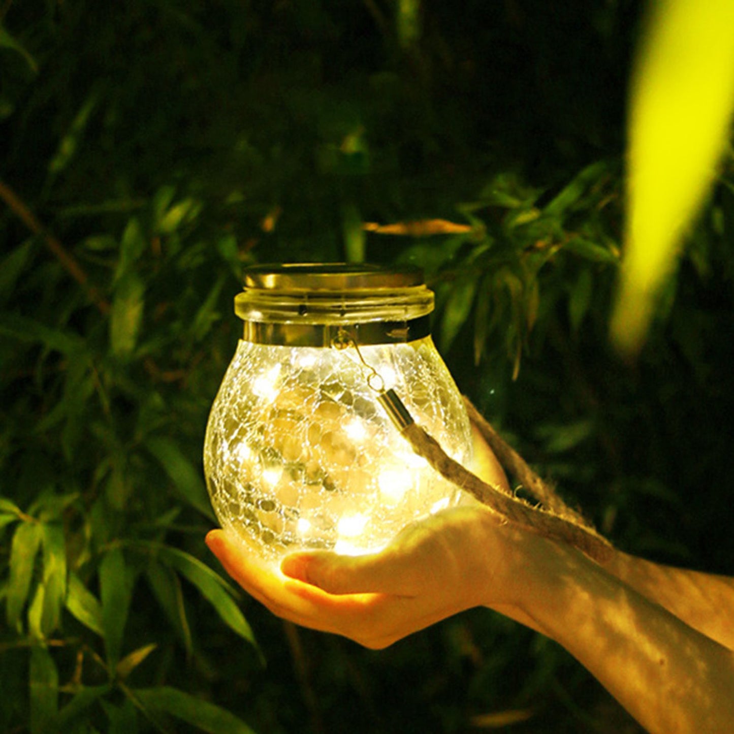 Hanging Solar Light Thickened Crackle Glass Style Waterproof Smar Sensor Hanging Solar Lantern for Garden V1294-YM0521-3119230007811