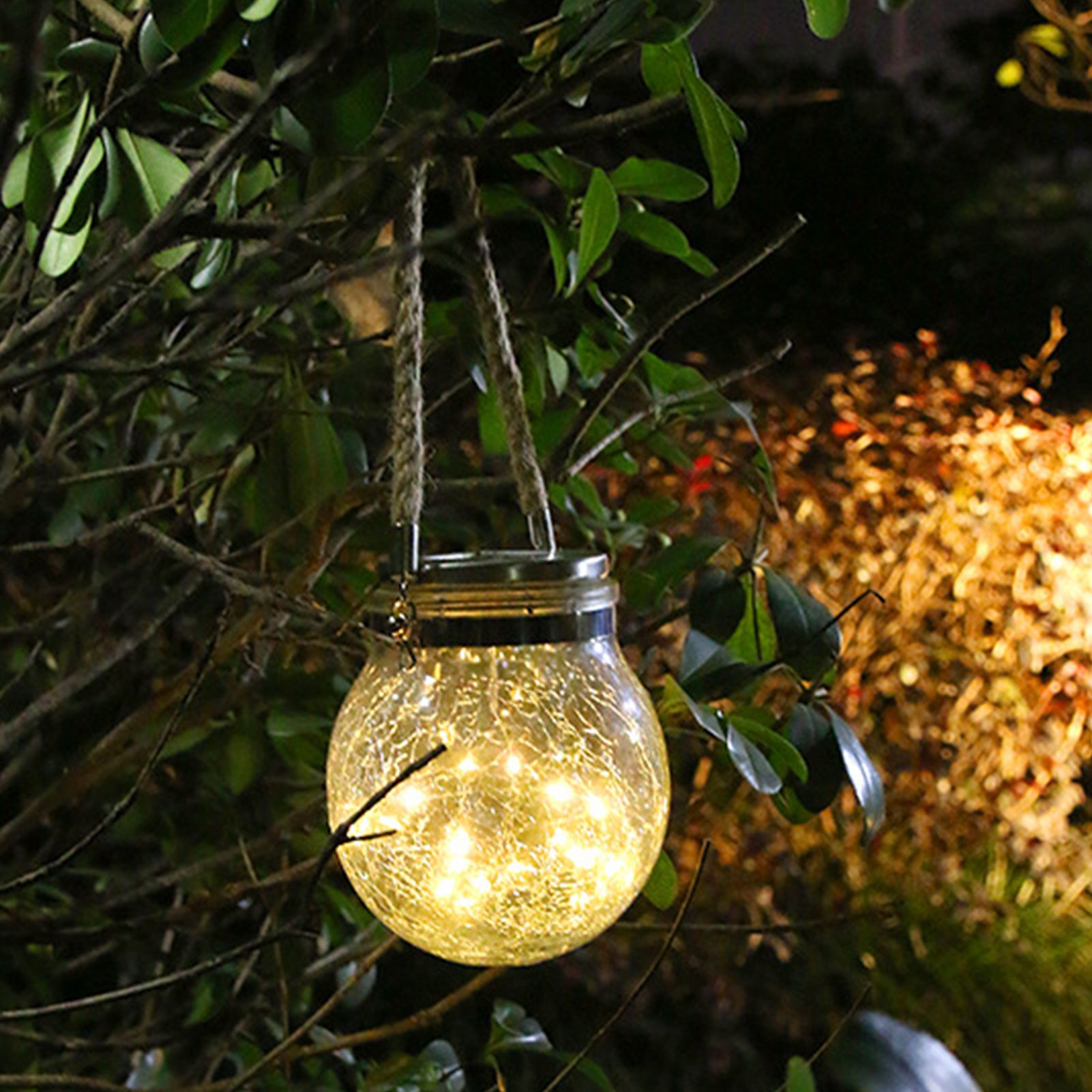 Hanging Solar Light Thickened Crackle Glass Style Waterproof Smar Sensor Hanging Solar Lantern for Garden V1294-YM0521-3119230007811