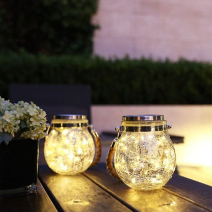 Hanging Solar Light Thickened Crackle Glass Style Waterproof Smar Sensor Hanging Solar Lantern for Garden V1294-YM0521-3119230007811