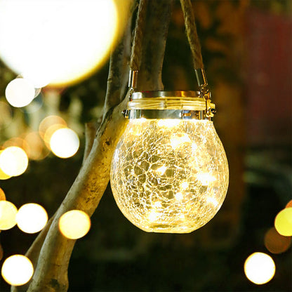 Hanging Solar Light Thickened Crackle Glass Style Waterproof Smar Sensor Hanging Solar Lantern for Garden V1294-YM0521-3119230007811