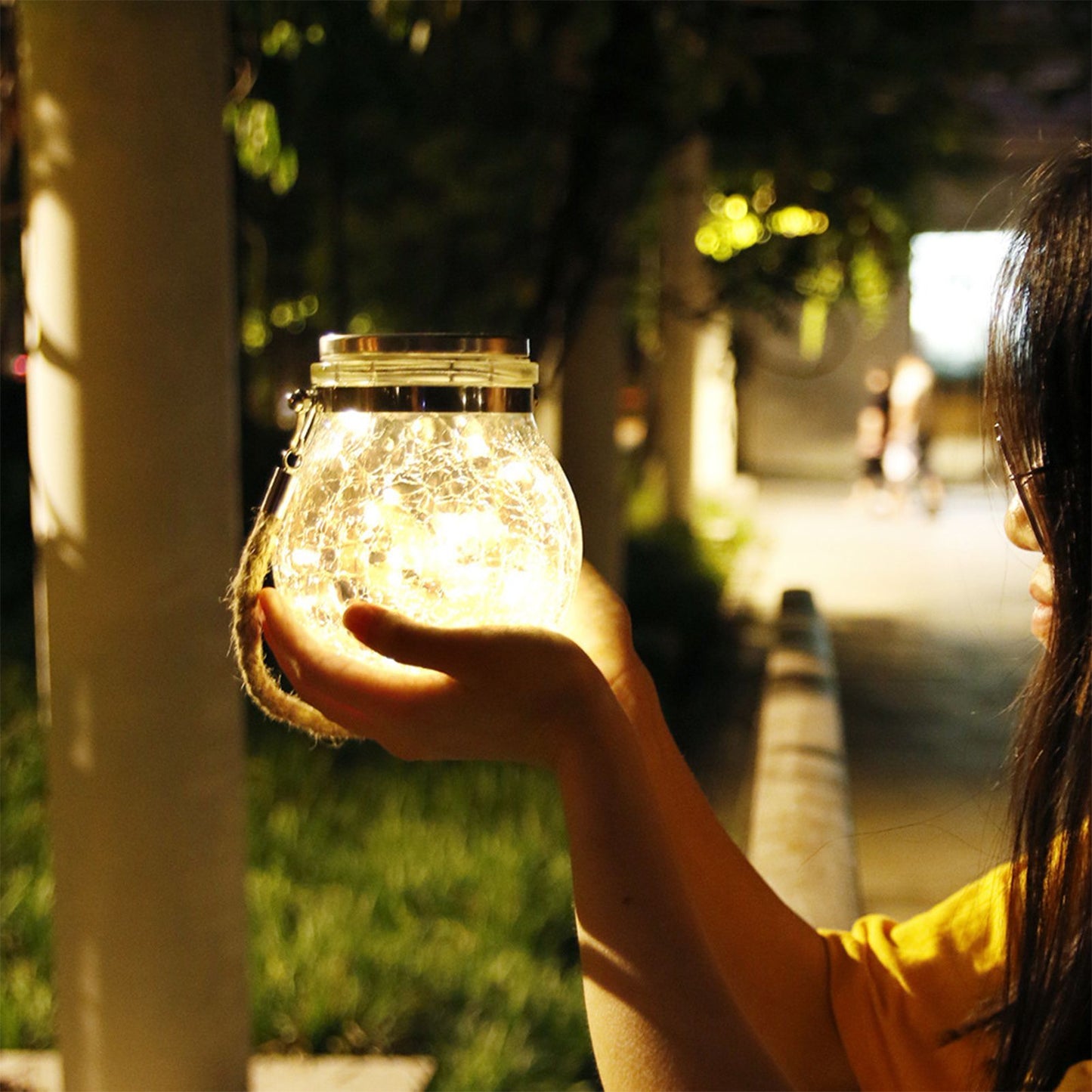 Hanging Solar Light Thickened Crackle Glass Style Waterproof Smar Sensor Hanging Solar Lantern for Garden V1294-YM0521-3119230007811
