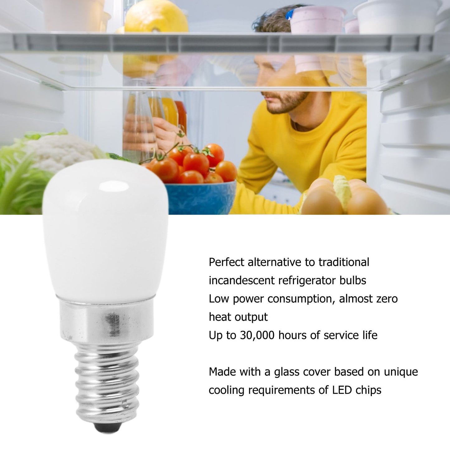 5Pcs LED Refrigerator Light Bulb Fridge Lamp E12 for Freezer Home Lighting Energy Saving 120V White Light V1294-YM0521-3119230010011