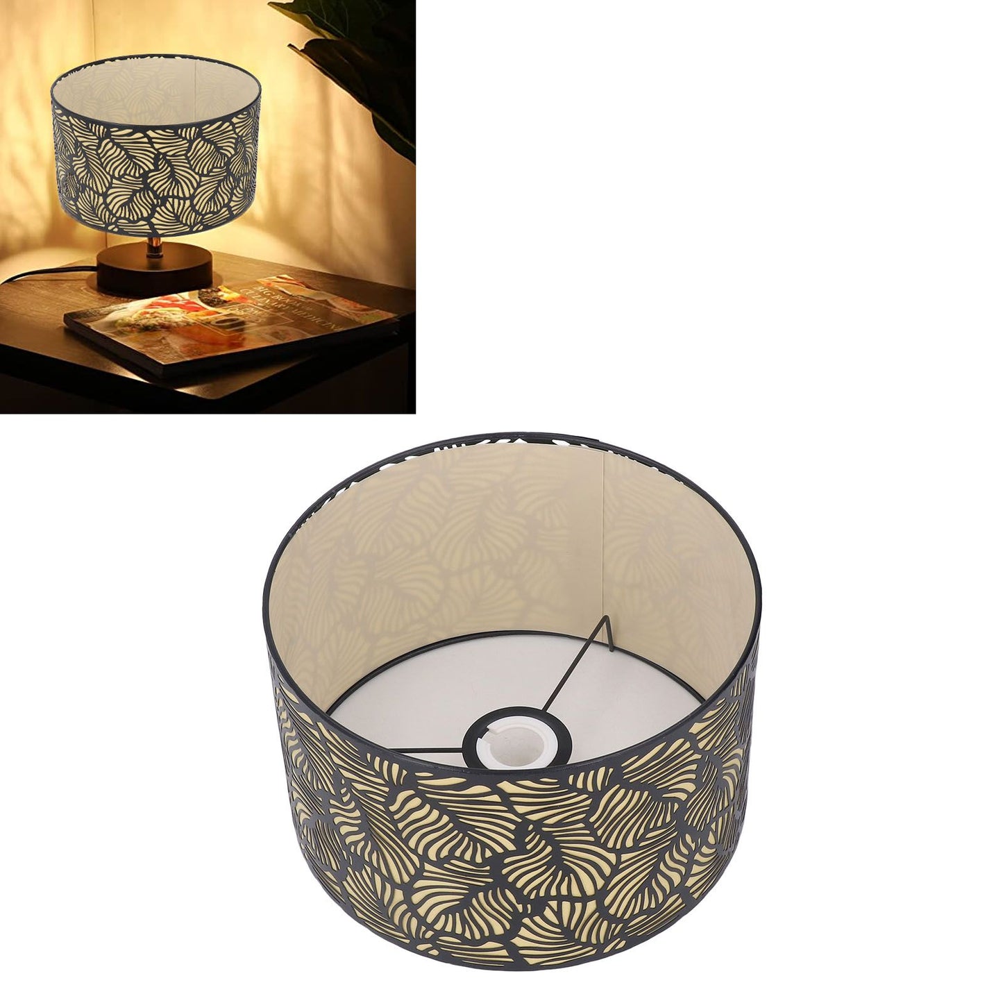 Black Hollow Metal Lampshade with Yellow Lining Metal Table Lamp Light Shade for E27 E14 Caliber Base V1294-YM0521-3119230017311