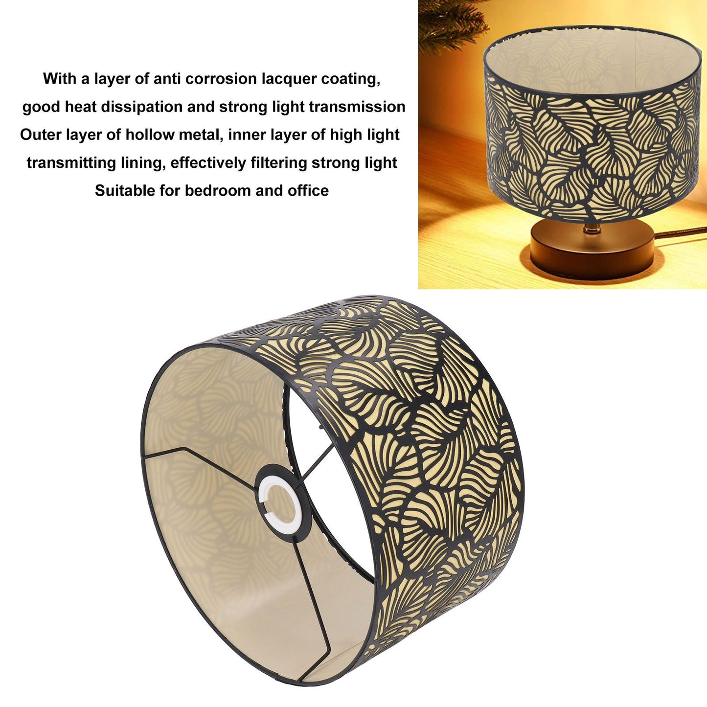 Black Hollow Metal Lampshade with Yellow Lining Metal Table Lamp Light Shade for E27 E14 Caliber Base V1294-YM0521-3119230017311