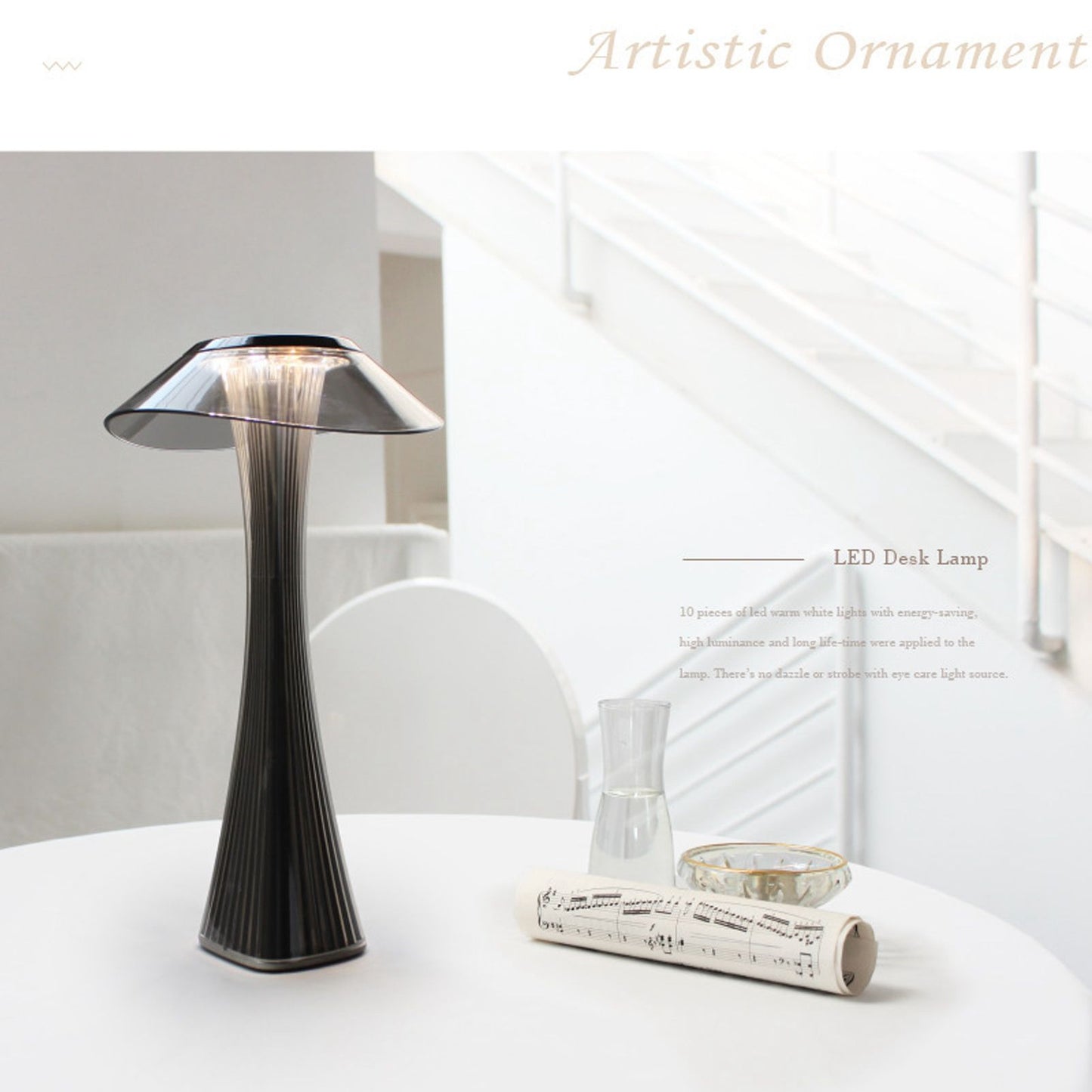 LED Table Lamp USB Charging Night Light 3 Lighting Mode with Touch Sensor for Home Room Smoky Grey V1294-YM0521-3119230018112