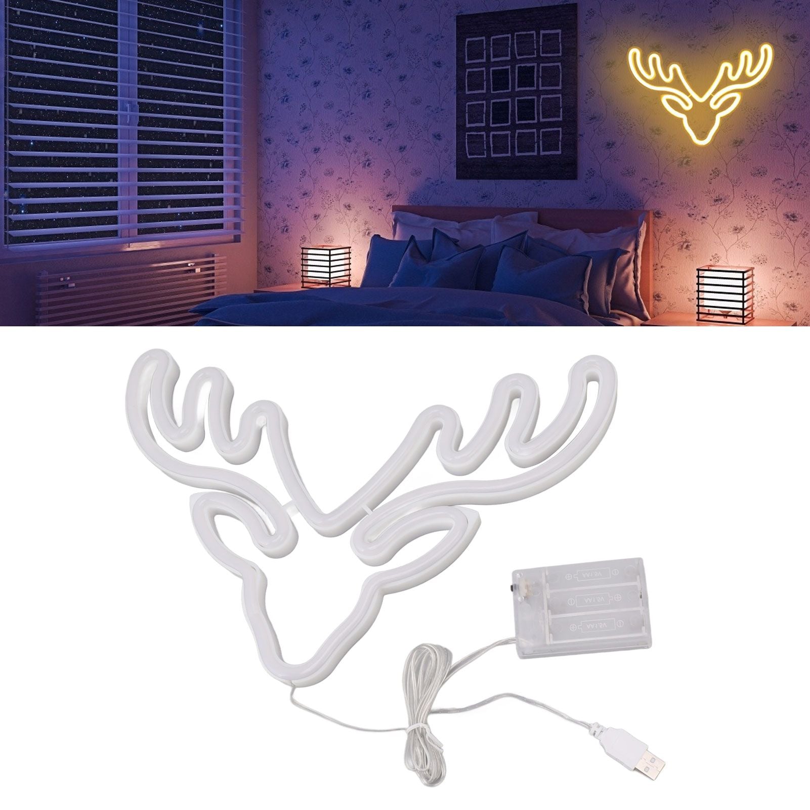 Neon Light LED Sign USB Battery Powered Christmas Holiday Bedroom Wall Decor Ornaments Warm Light V1294-YM0521-3119230024511