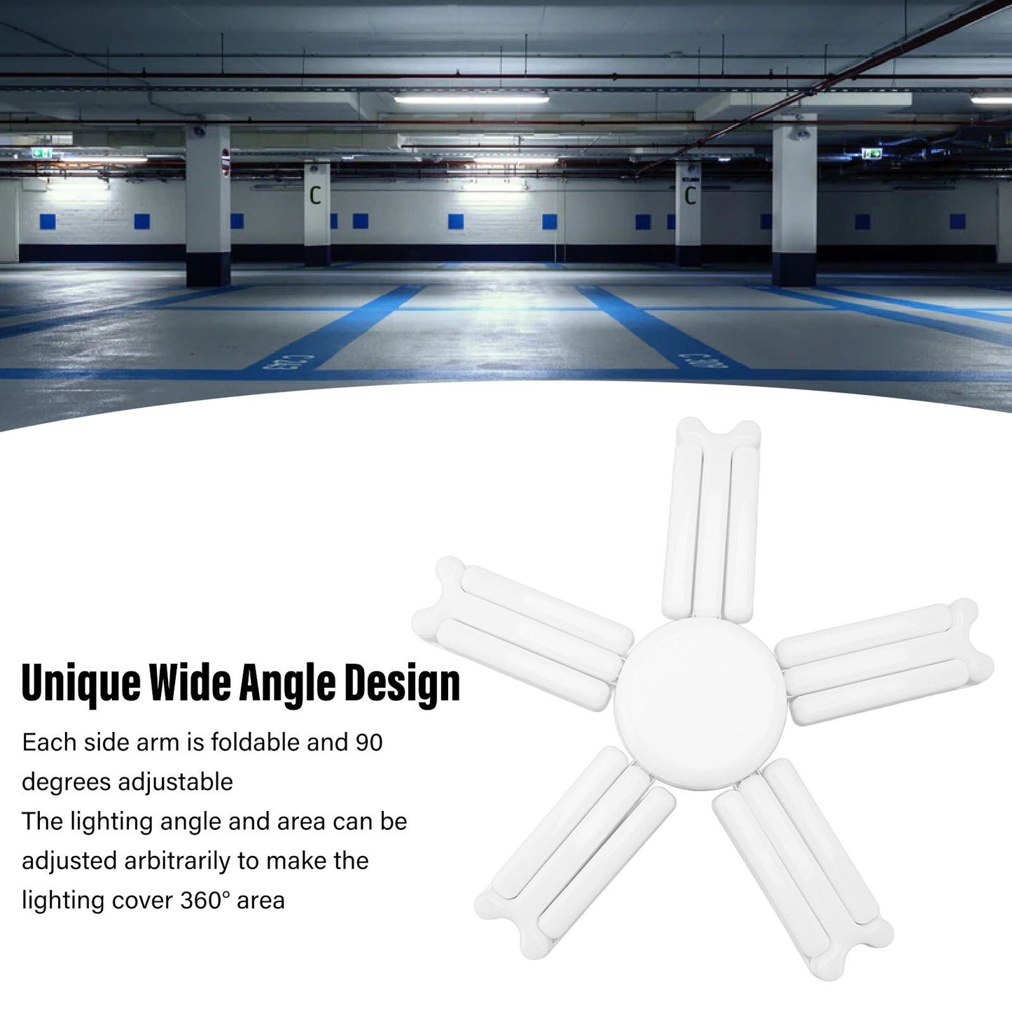 LED Garage Light 100W 6000 To 6500K E27 Base Foldable Adjustable Super Bright Garage Ceiling Lamp 85-265V V1294-YM0521-3119230033611