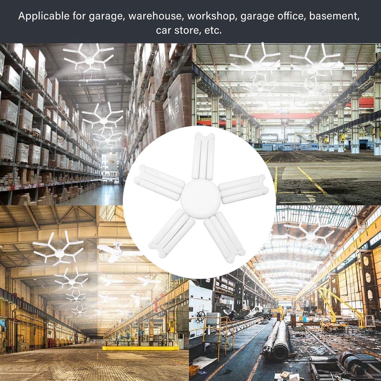 LED Garage Light 100W 6000 To 6500K E27 Base Foldable Adjustable Super Bright Garage Ceiling Lamp 85-265V V1294-YM0521-3119230033611