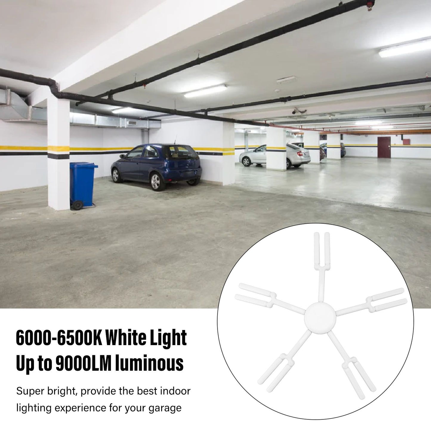 LED Garage Light 100W 6000 To 6500K E27 Base Foldable Adjustable Super Bright Garage Ceiling Lamp 85-265V V1294-YM0521-3119230033611