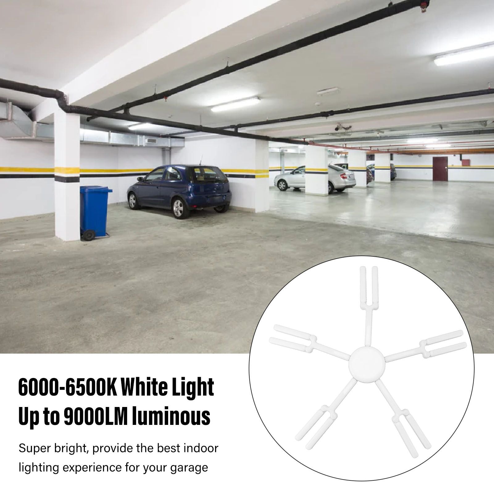 LED Garage Light 100W 6000 To 6500K E27 Base Foldable Adjustable Super Bright Garage Ceiling Lamp 85-265V V1294-YM0521-3119230033611