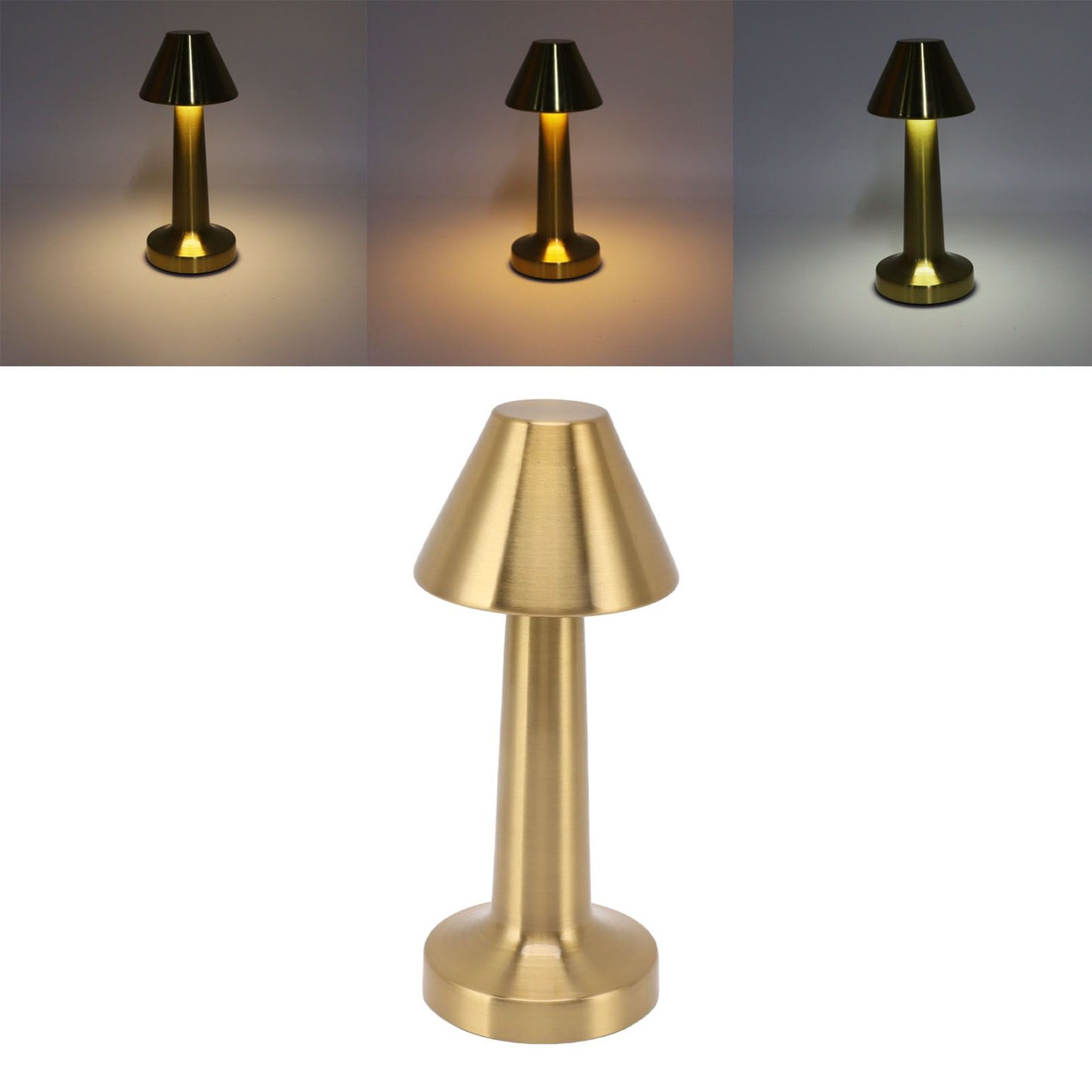 LED Table Lamp 3W 3 Colors Stepless Dimming USB Rechargeable Cordless LED Bedside Light Gold V1294-YM0521-3119230041011