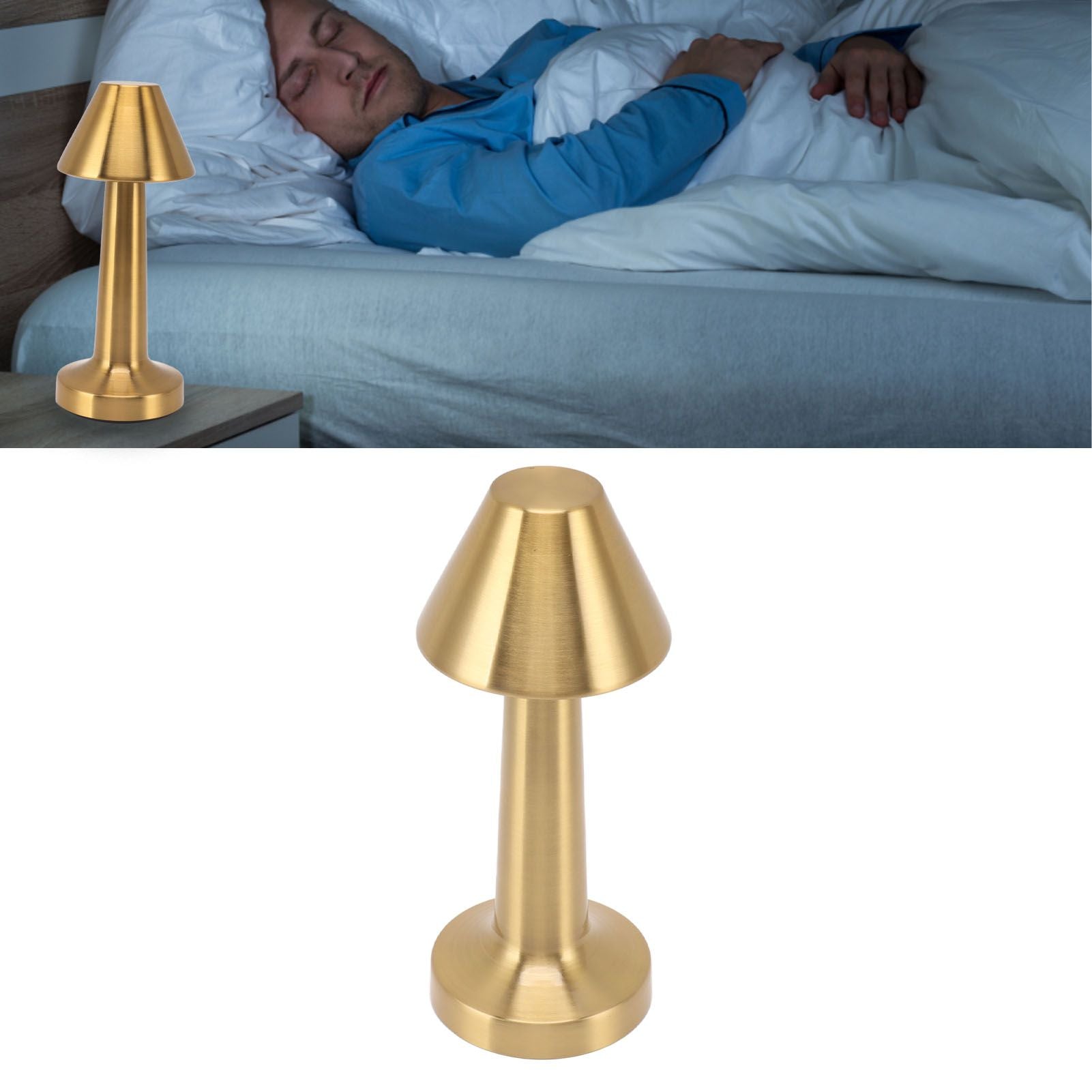 LED Table Lamp 3W 3 Colors Stepless Dimming USB Rechargeable Cordless LED Bedside Light Gold V1294-YM0521-3119230041011