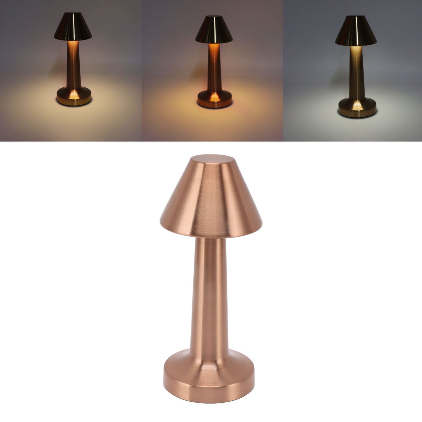 LED Table Lamp 3W 3 Colors Stepless Dimming USB Rechargeable Cordless LED Bedside Light Rose Gold V1294-YM0521-3119230041013