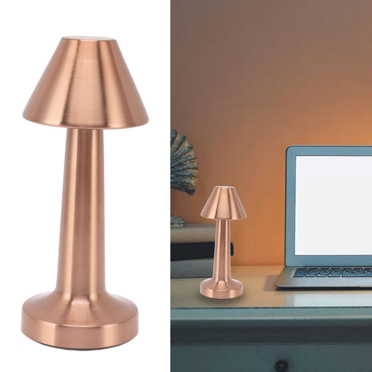 LED Table Lamp 3W 3 Colors Stepless Dimming USB Rechargeable Cordless LED Bedside Light Rose Gold V1294-YM0521-3119230041013