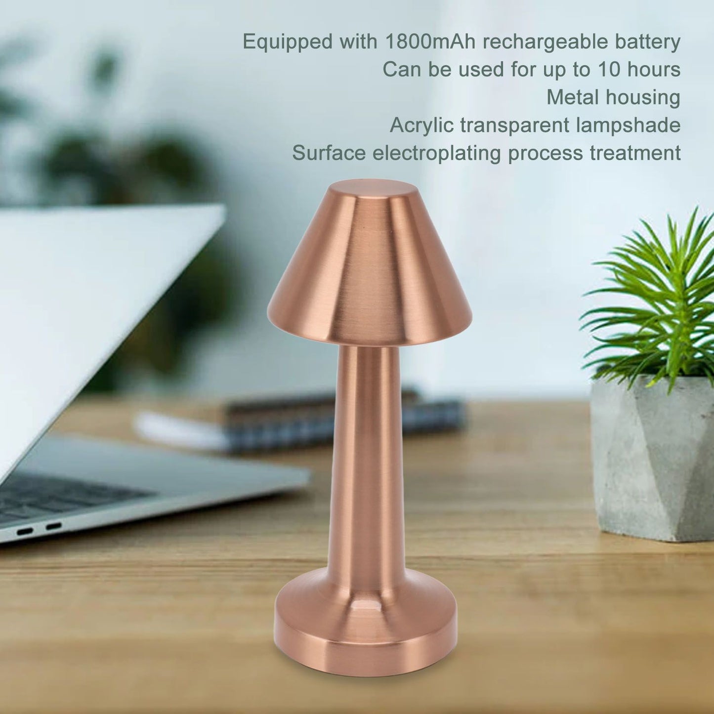 LED Table Lamp 3W 3 Colors Stepless Dimming USB Rechargeable Cordless LED Bedside Light Rose Gold V1294-YM0521-3119230041013