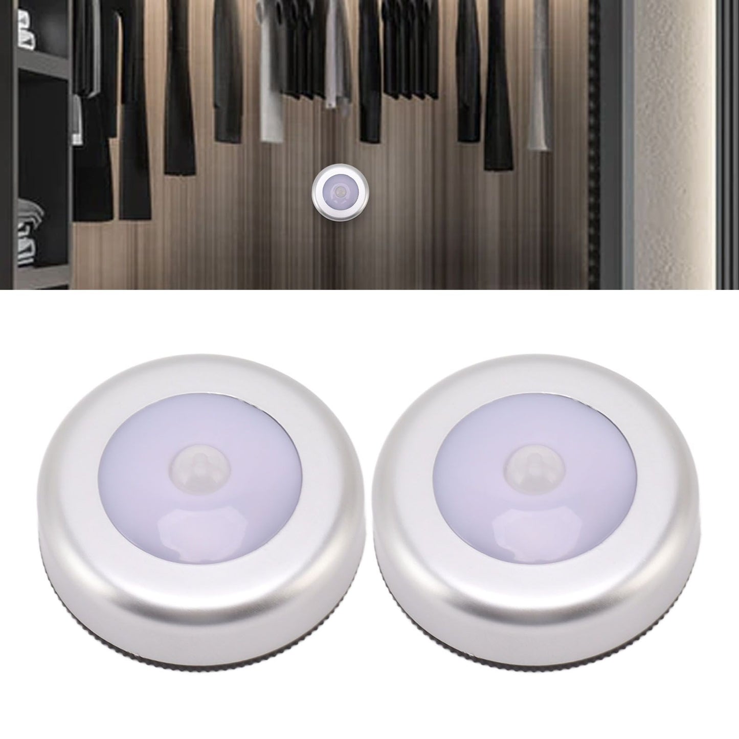 Motion Sensor Night Light Eye Protection Round Small LED Induction Lamp for Closet Drawer Bed Bottom 2pcs V1294-YM0521-3119230041411