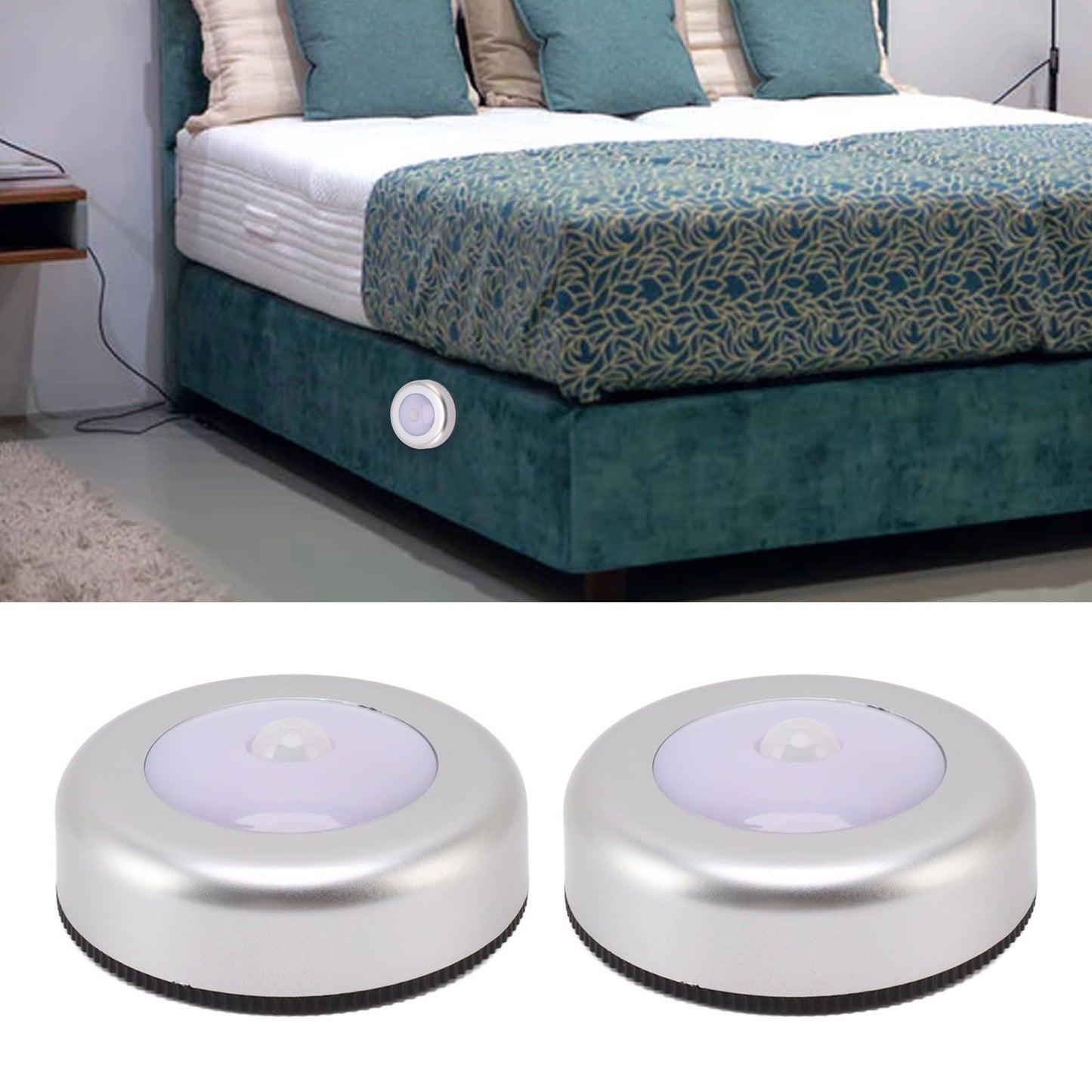 Motion Sensor Night Light Eye Protection Round Small LED Induction Lamp for Closet Drawer Bed Bottom 2pcs V1294-YM0521-3119230041411