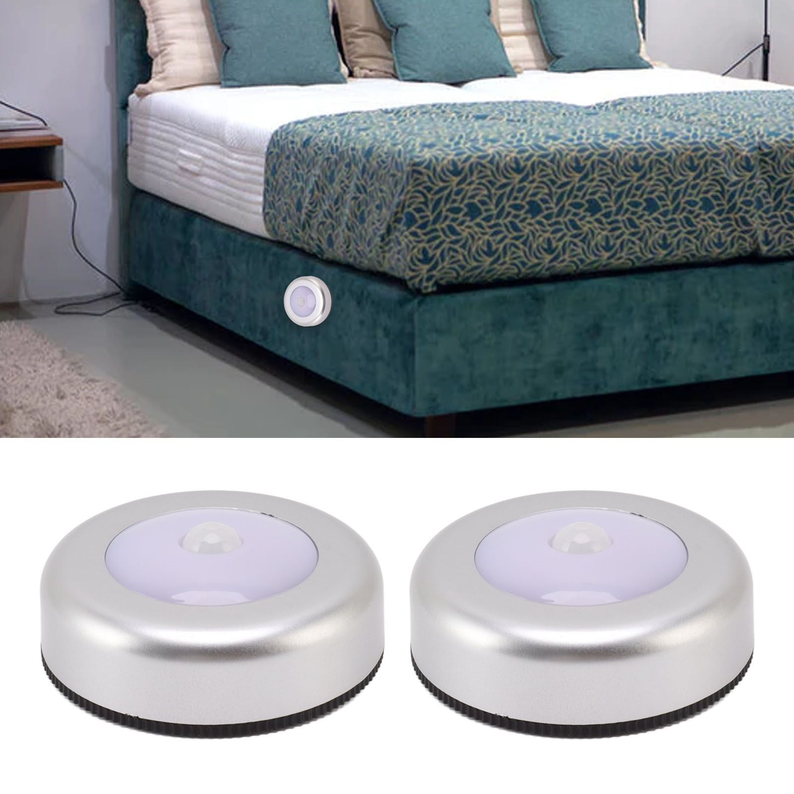 Motion Sensor Night Light Eye Protection Round Small LED Induction Lamp for Closet Drawer Bed Bottom 2pcs V1294-YM0521-3119230041411