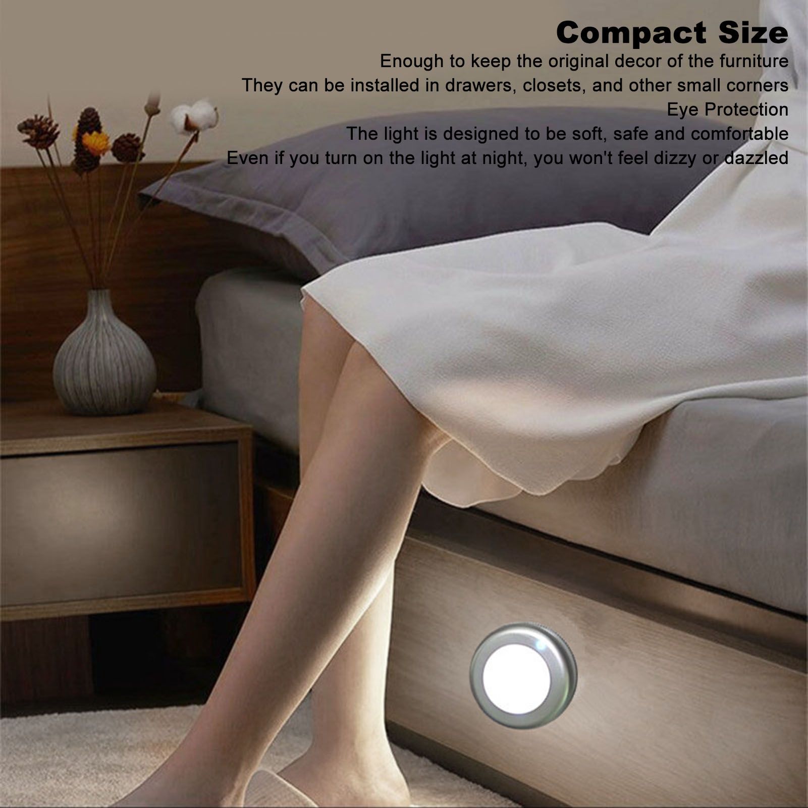 Motion Sensor Night Light Eye Protection Round Small LED Induction Lamp for Closet Drawer Bed Bottom 2pcs V1294-YM0521-3119230041411