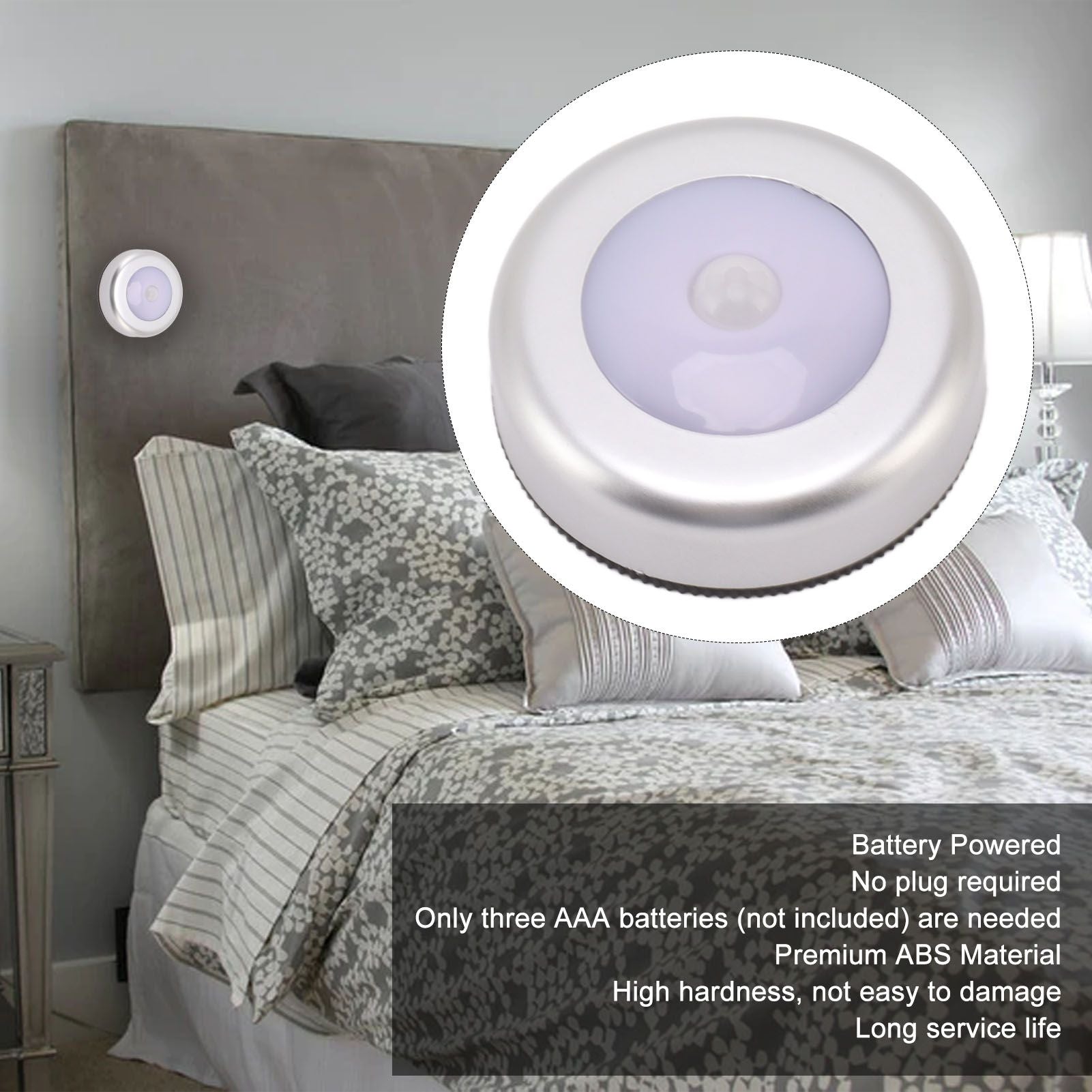 Motion Sensor Night Light Eye Protection Round Small LED Induction Lamp for Closet Drawer Bed Bottom 2pcs V1294-YM0521-3119230041411