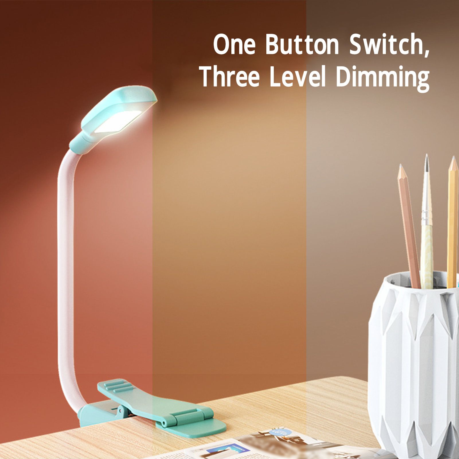 Book Light USB Charging LED Lamp 3 Color Temperature Stepless Dimming Clamp Base Reading Light V1294-YM0521-3119230041811