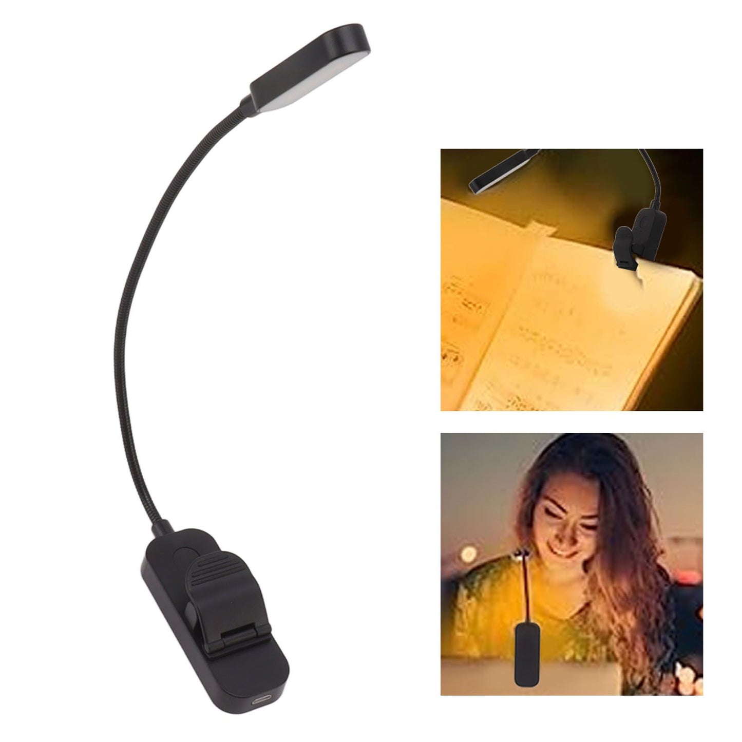 Book Light USB Rechargeable Blocking Reading Clip On Lamp 3 Brightness Stepless Dimming 8 LED Eye Care Sleep V1294-YM0521-3119230042611