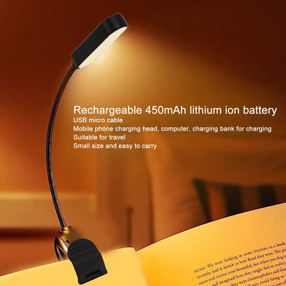 Book Light USB Rechargeable Blocking Reading Clip On Lamp 3 Brightness Stepless Dimming 8 LED Eye Care Sleep V1294-YM0521-3119230042611