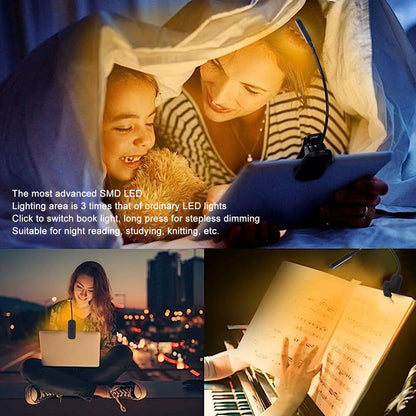 Book Light USB Rechargeable Blocking Reading Clip On Lamp 3 Brightness Stepless Dimming 8 LED Eye Care Sleep V1294-YM0521-3119230042611