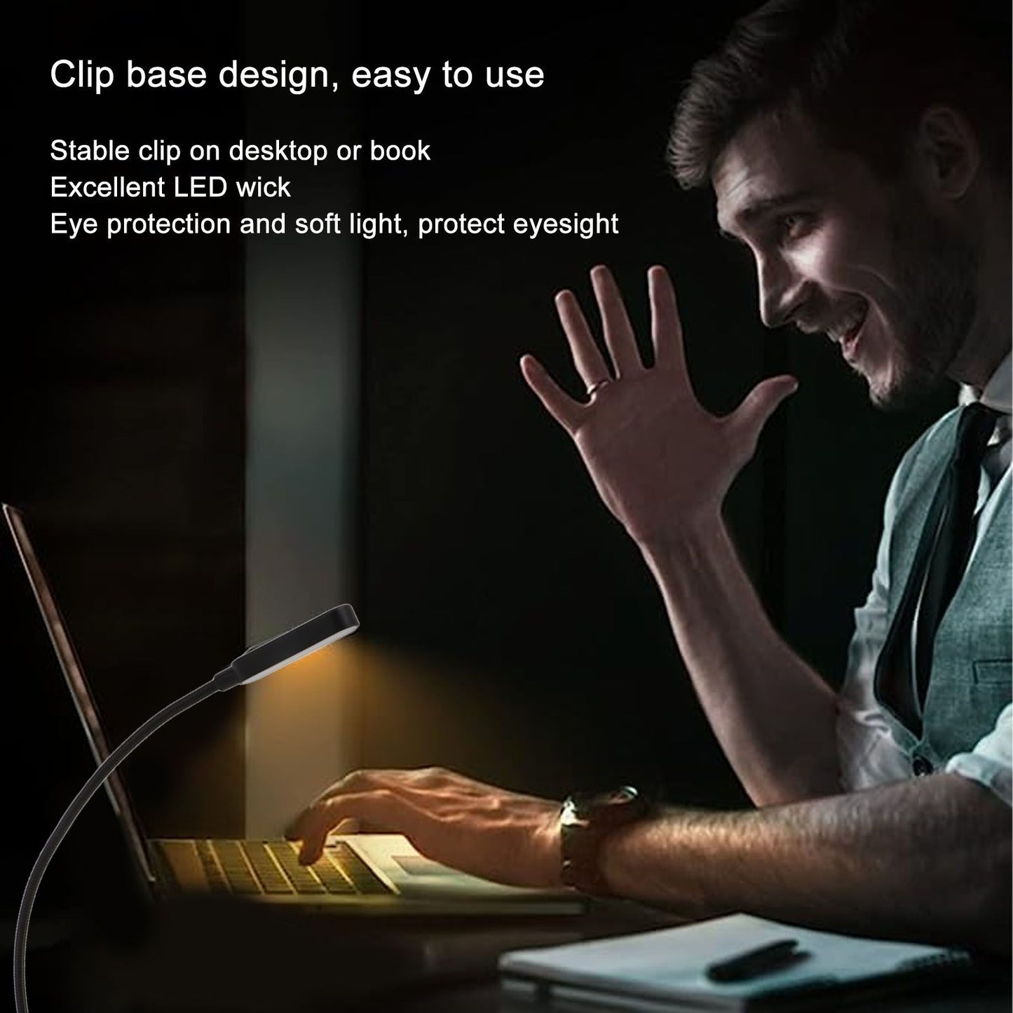 Book Light USB Rechargeable Blocking Reading Clip On Lamp 3 Brightness Stepless Dimming 8 LED Eye Care Sleep V1294-YM0521-3119230042611