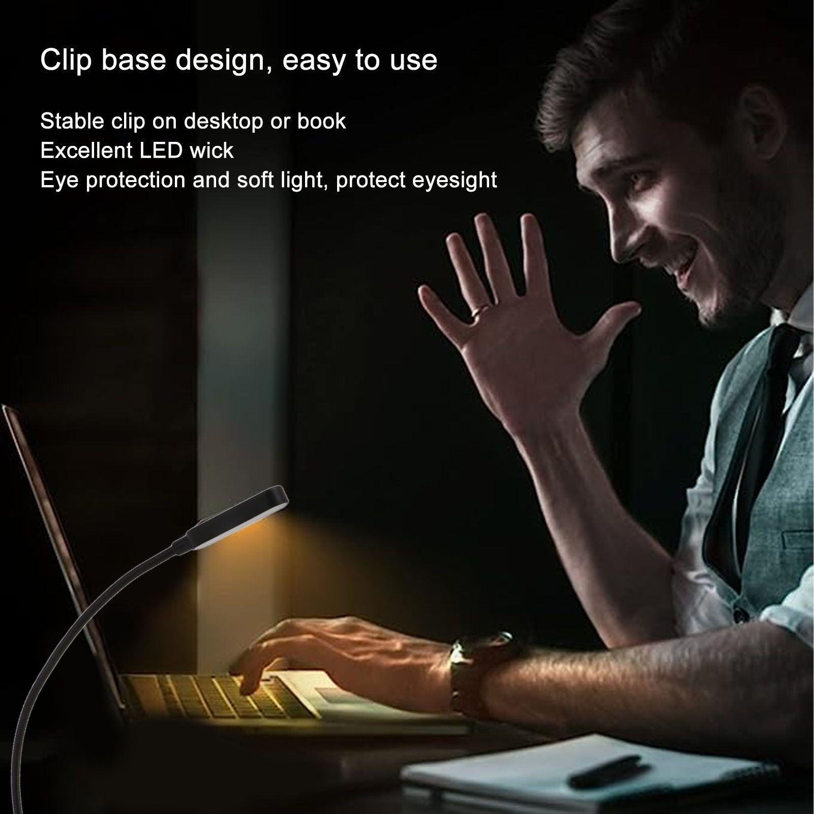 Book Light USB Rechargeable Blocking Reading Clip On Lamp 3 Brightness Stepless Dimming 8 LED Eye Care Sleep V1294-YM0521-3119230042611