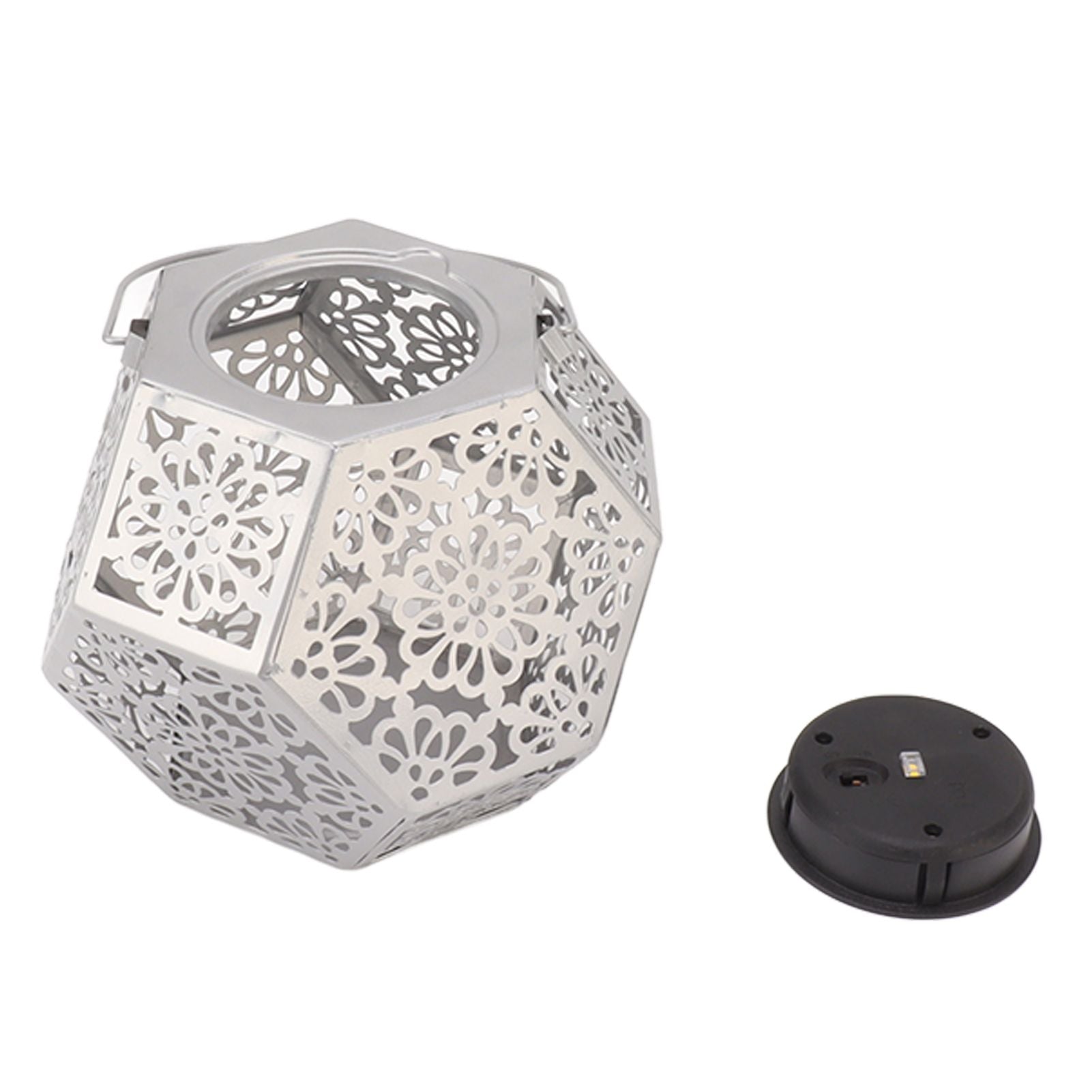 LED Solar Powered Lantern Light IP44 Waterproof Silver Polygon Decorative Solar Hanging Lantern Light for V1294-YM0521-3119230042911