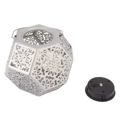 LED Solar Powered Lantern Light IP44 Waterproof Silver Polygon Decorative Solar Hanging Lantern Light for V1294-YM0521-3119230042911