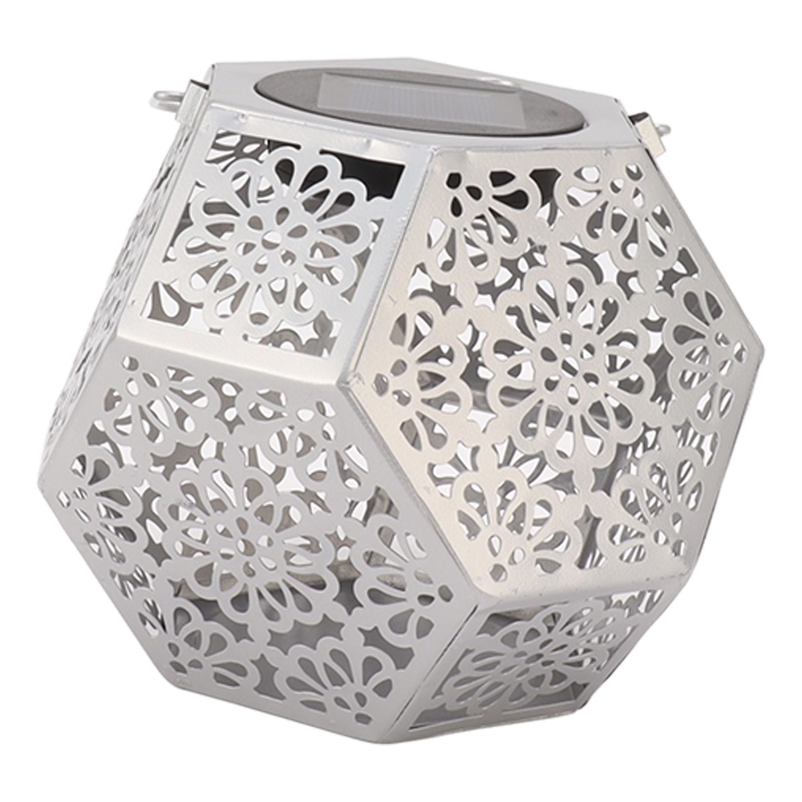 LED Solar Powered Lantern Light IP44 Waterproof Silver Polygon Decorative Solar Hanging Lantern Light for V1294-YM0521-3119230042911