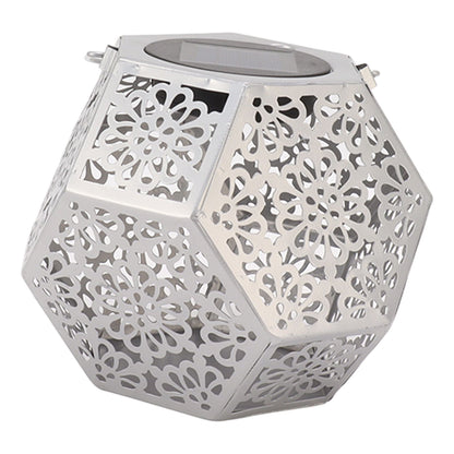 LED Solar Powered Lantern Light IP44 Waterproof Silver Polygon Decorative Solar Hanging Lantern Light for V1294-YM0521-3119230042911