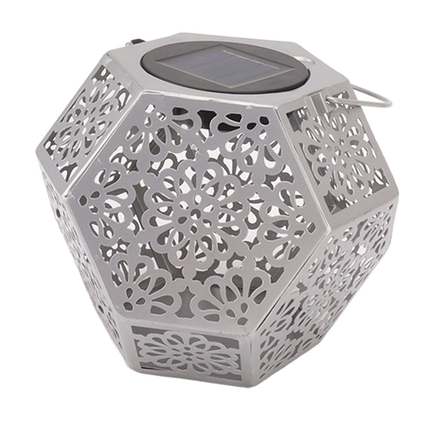 LED Solar Powered Lantern Light IP44 Waterproof Silver Polygon Decorative Solar Hanging Lantern Light for V1294-YM0521-3119230042911