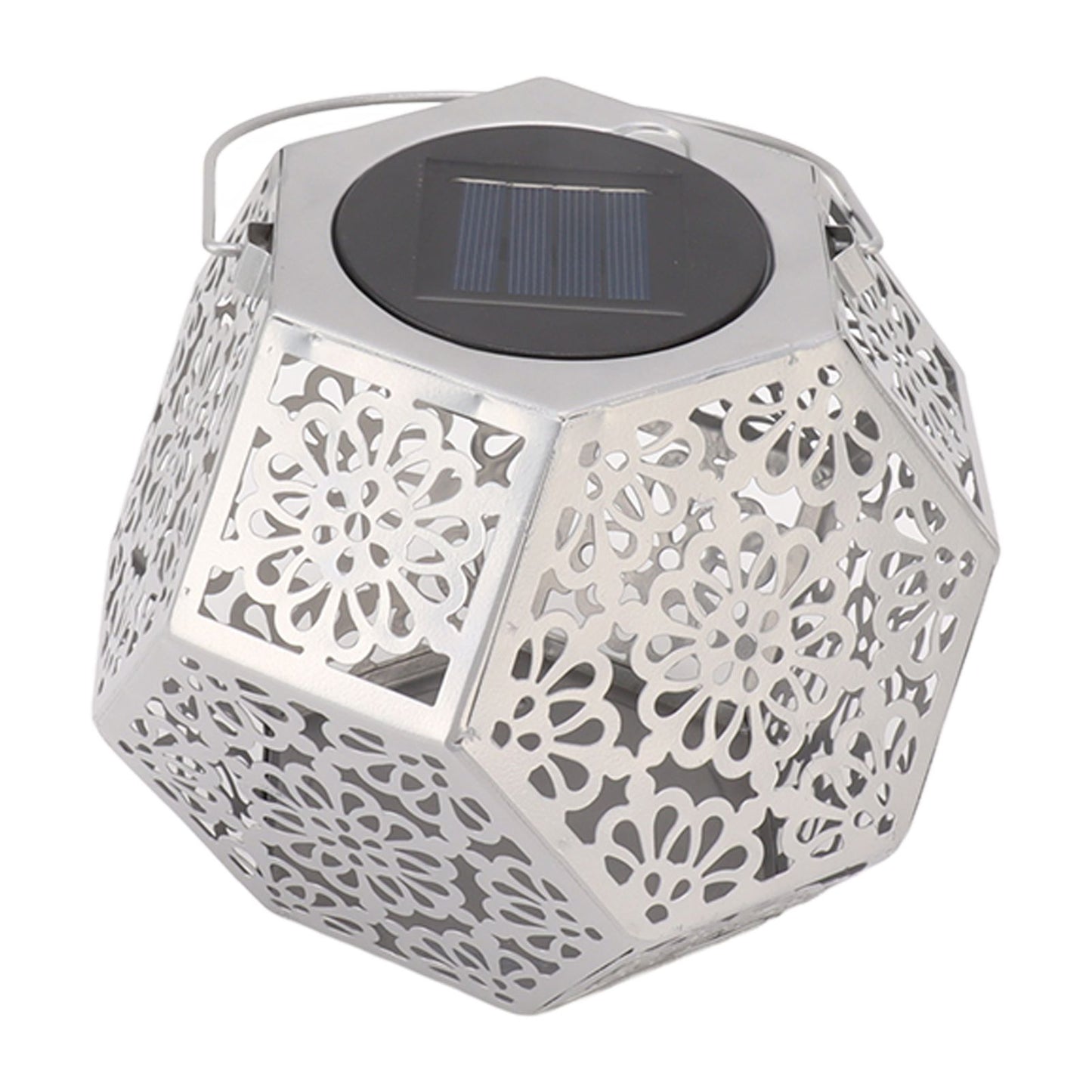 LED Solar Powered Lantern Light IP44 Waterproof Silver Polygon Decorative Solar Hanging Lantern Light for V1294-YM0521-3119230042911