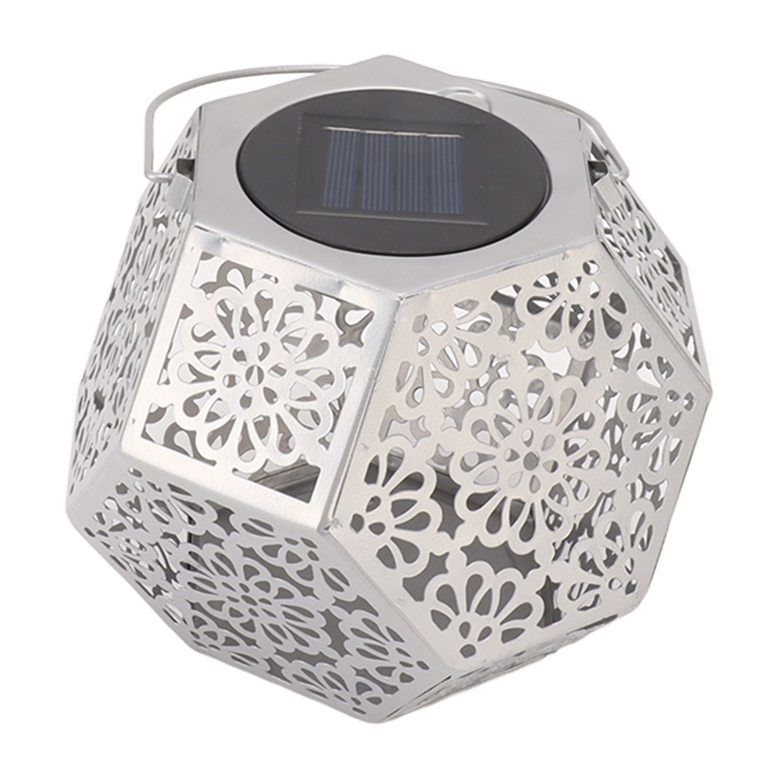 LED Solar Powered Lantern Light IP44 Waterproof Silver Polygon Decorative Solar Hanging Lantern Light for V1294-YM0521-3119230042911