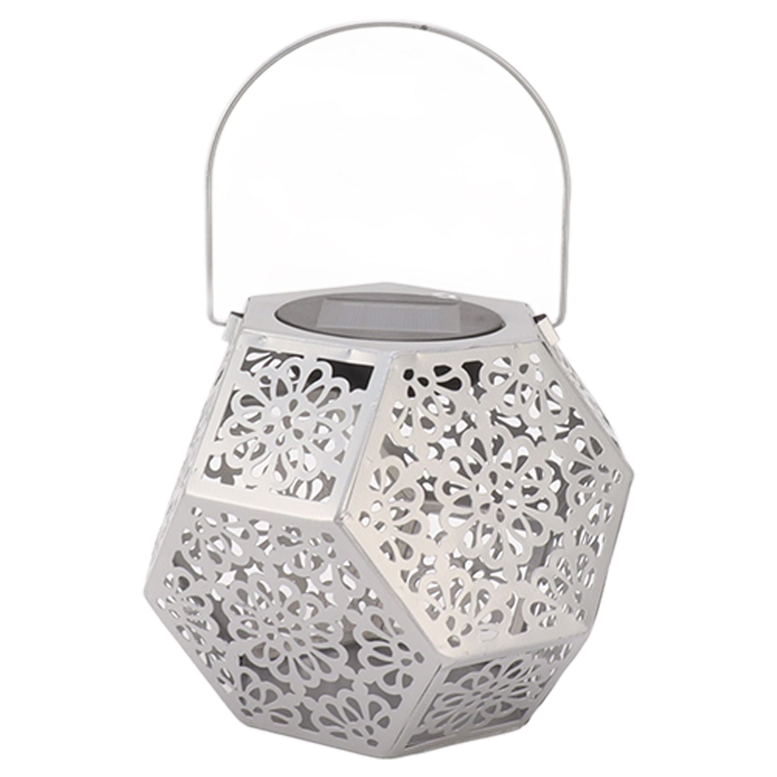 LED Solar Powered Lantern Light IP44 Waterproof Silver Polygon Decorative Solar Hanging Lantern Light for V1294-YM0521-3119230042911