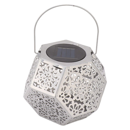 LED Solar Powered Lantern Light IP44 Waterproof Silver Polygon Decorative Solar Hanging Lantern Light for V1294-YM0521-3119230042911