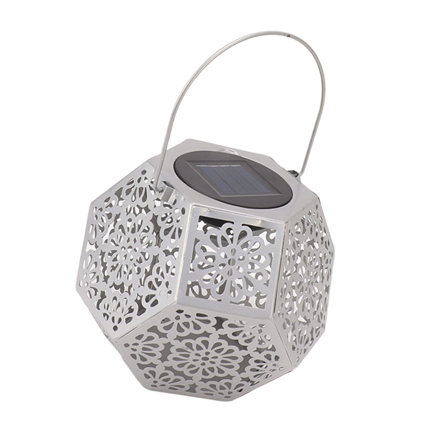 LED Solar Powered Lantern Light IP44 Waterproof Silver Polygon Decorative Solar Hanging Lantern Light for V1294-YM0521-3119230042911