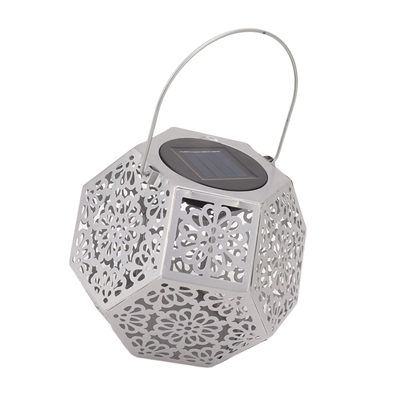 LED Solar Powered Lantern Light IP44 Waterproof Silver Polygon Decorative Solar Hanging Lantern Light for V1294-YM0521-3119230042911