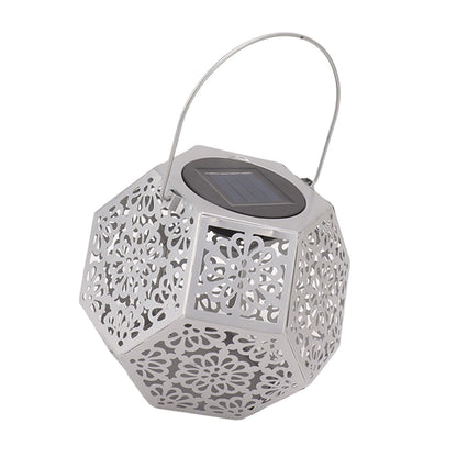 LED Solar Powered Lantern Light IP44 Waterproof Silver Polygon Decorative Solar Hanging Lantern Light for V1294-YM0521-3119230042911