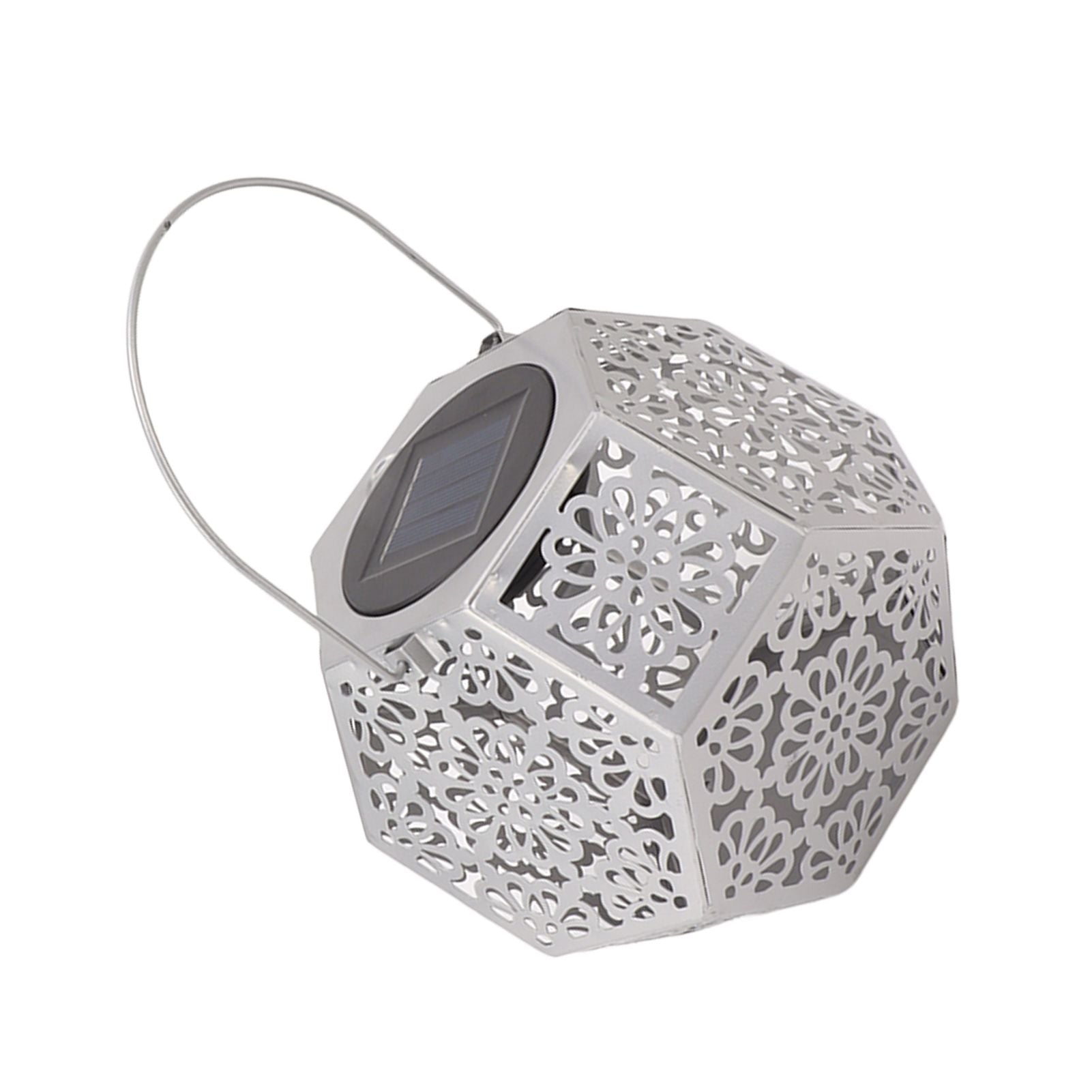 LED Solar Powered Lantern Light IP44 Waterproof Silver Polygon Decorative Solar Hanging Lantern Light for V1294-YM0521-3119230042911