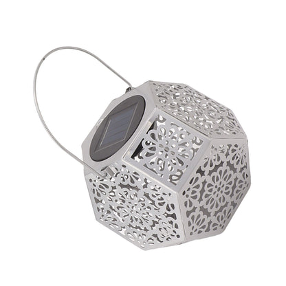 LED Solar Powered Lantern Light IP44 Waterproof Silver Polygon Decorative Solar Hanging Lantern Light for V1294-YM0521-3119230042911