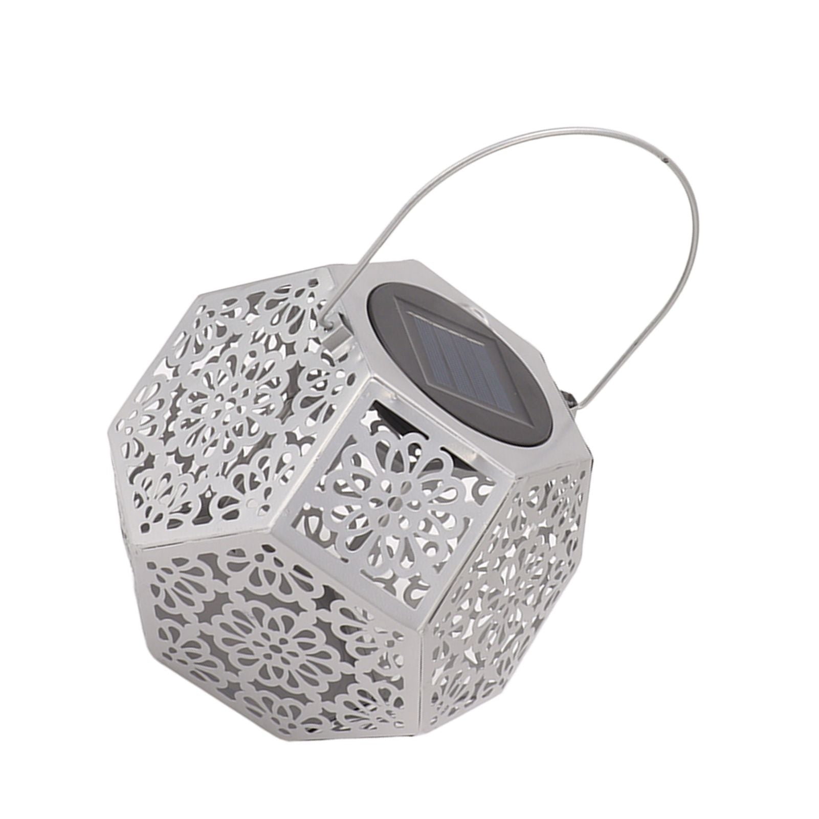 LED Solar Powered Lantern Light IP44 Waterproof Silver Polygon Decorative Solar Hanging Lantern Light for V1294-YM0521-3119230042911