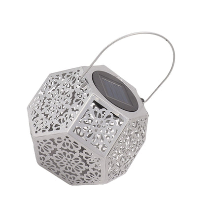 LED Solar Powered Lantern Light IP44 Waterproof Silver Polygon Decorative Solar Hanging Lantern Light for V1294-YM0521-3119230042911
