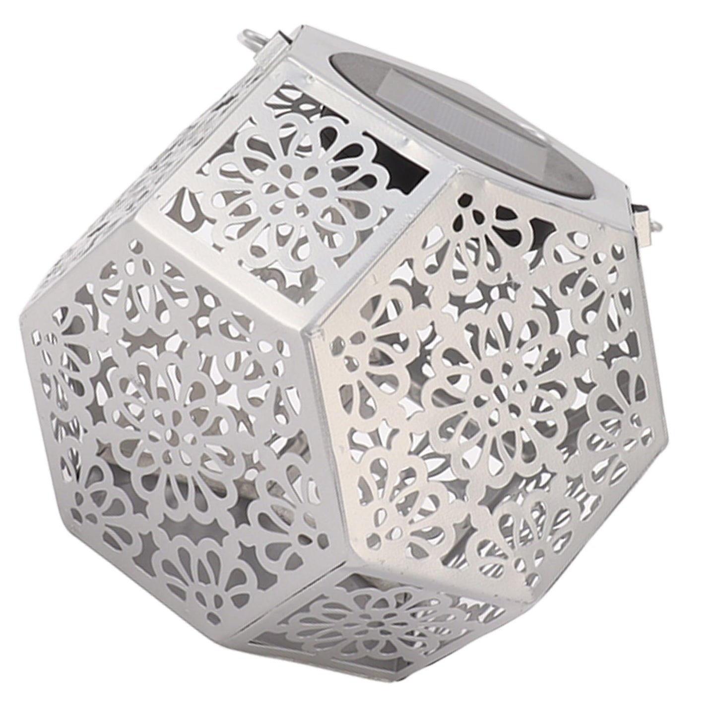 LED Solar Powered Lantern Light IP44 Waterproof Silver Polygon Decorative Solar Hanging Lantern Light for V1294-YM0521-3119230042911