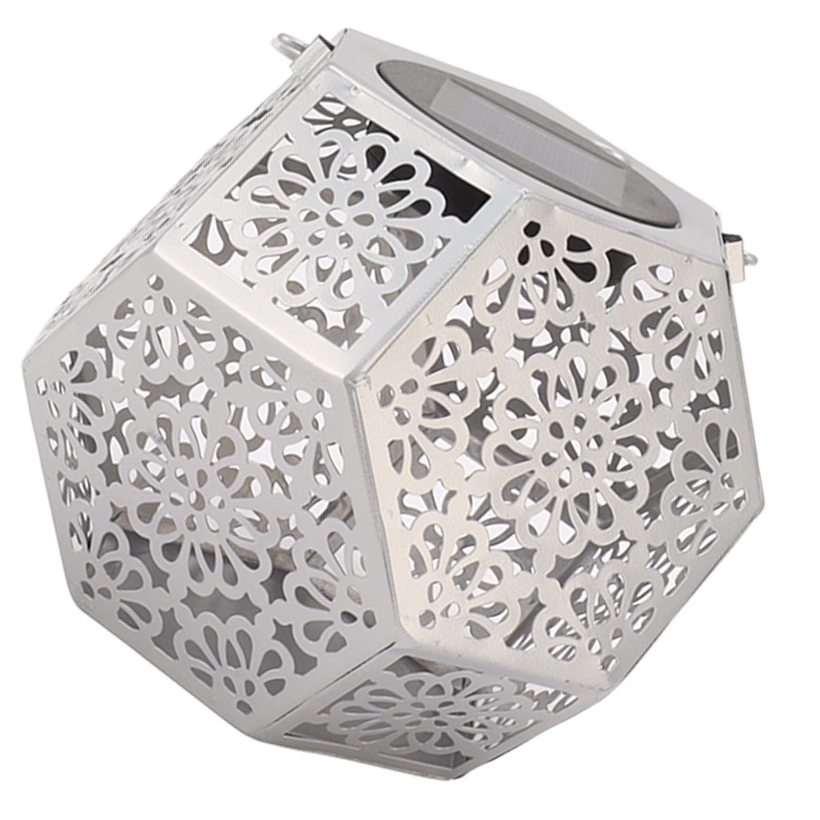 LED Solar Powered Lantern Light IP44 Waterproof Silver Polygon Decorative Solar Hanging Lantern Light for V1294-YM0521-3119230042911