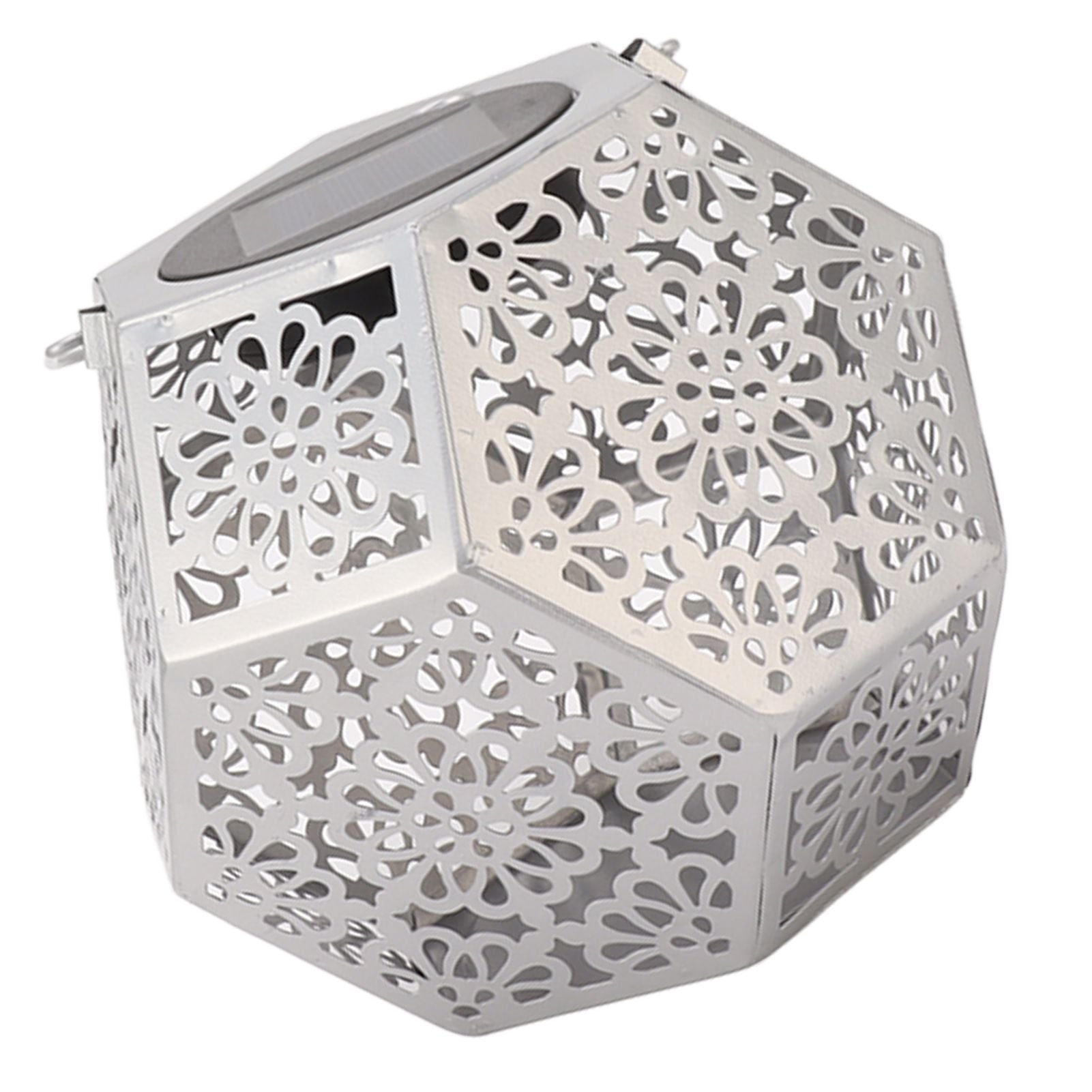 LED Solar Powered Lantern Light IP44 Waterproof Silver Polygon Decorative Solar Hanging Lantern Light for V1294-YM0521-3119230042911