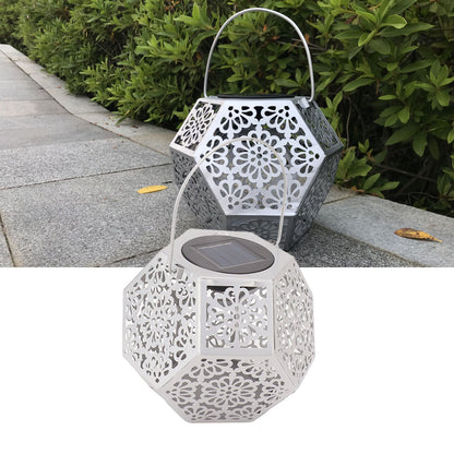 LED Solar Powered Lantern Light IP44 Waterproof Silver Polygon Decorative Solar Hanging Lantern Light for V1294-YM0521-3119230042911